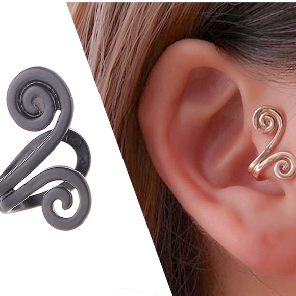 Jewelry - Black Handmade Swirl Tragus Ear Cuff no piercing